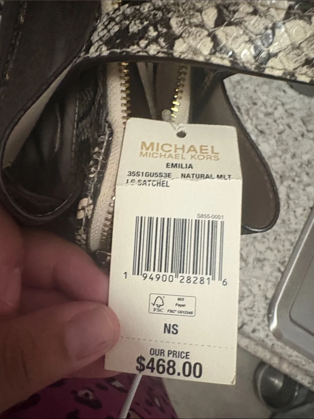 Michael Kors Brown MK Logo Tote with Snake-Print Trim and Gold Hardware